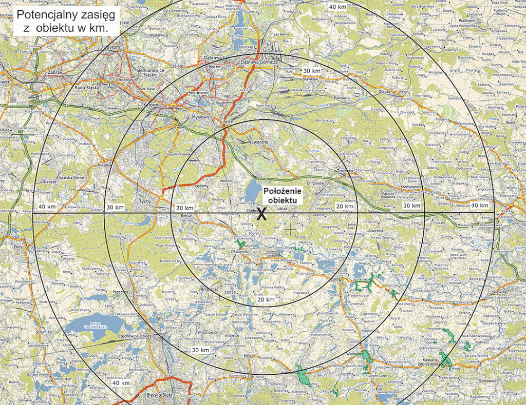 Komin w Chełmku zasięg i widoczność